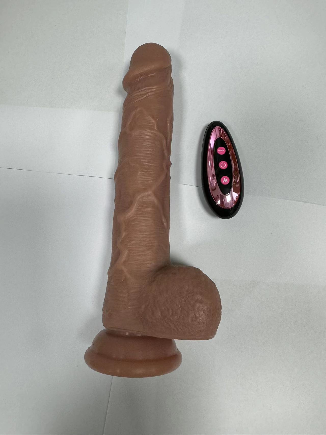 Telescopic Swinging Heating Vibrating Silicone Massager with Remote Control - Realistic