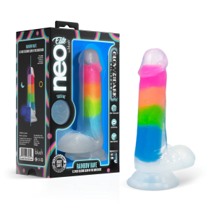 Glow in the Dark - Rainbow Rave - 6.5 Inch Silicone Dual Density Dildo - Multicolored