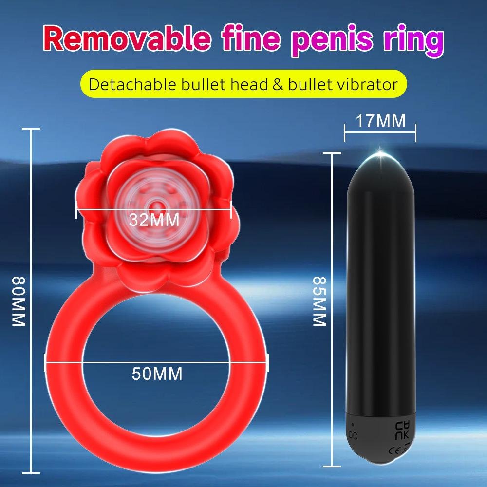 TB-0584 Rose Cock Ring (with rechargeable bullet vibrator)