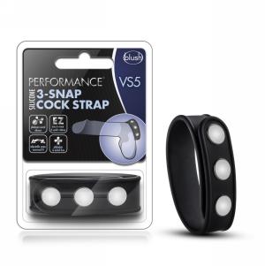 Silicone 3-Snap Cock Strap - Black