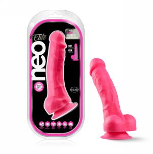 7.5 Inch Silicone Dual Density Cock with Balls - Neon Pink