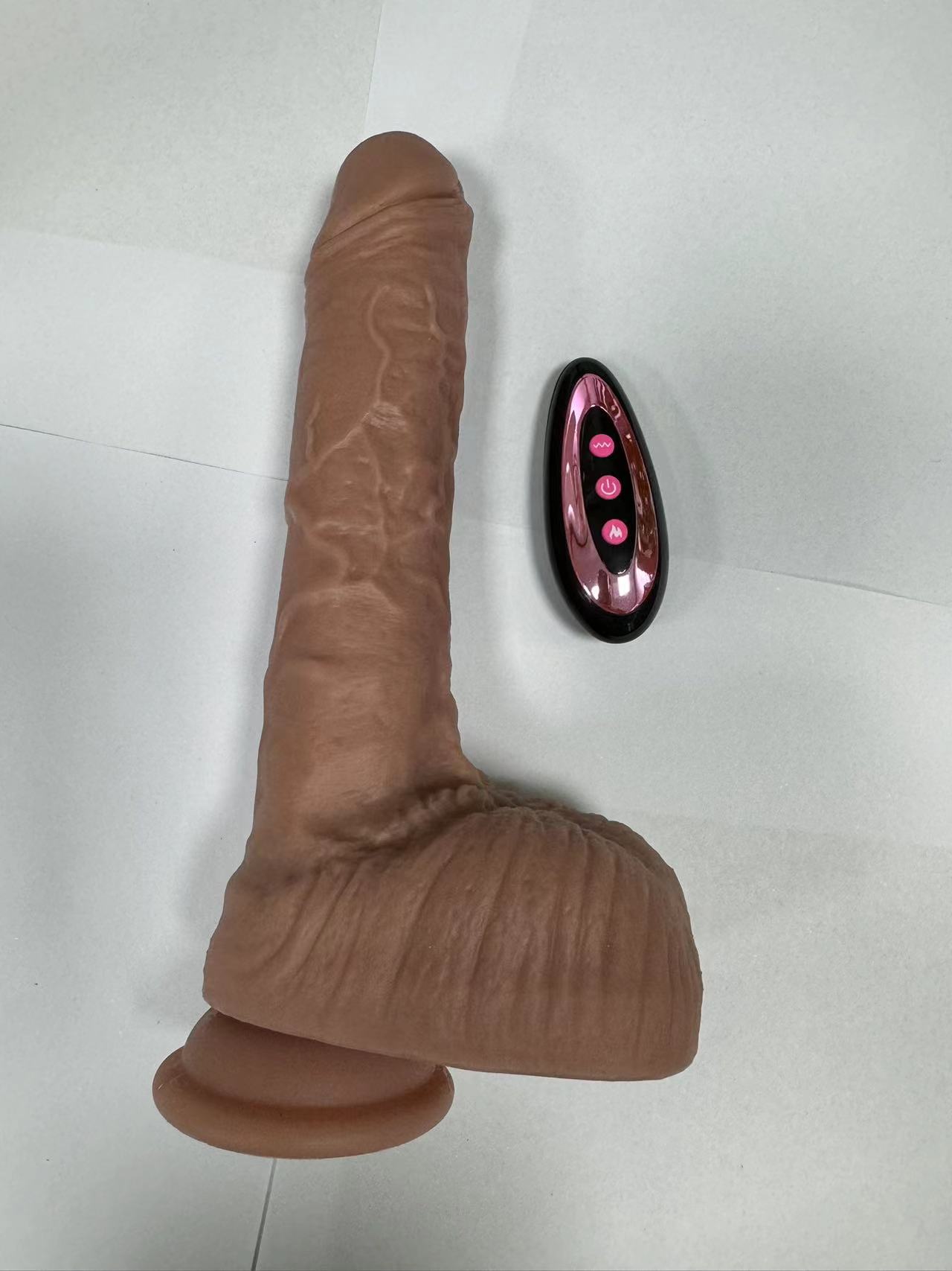 Telescopic Swinging Heating Vibrating Silicone Massager with Remote Control - Realistic