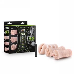 3-Pack Self-Lubricating Vibrating Stroker Sleeve Kit - M for Men