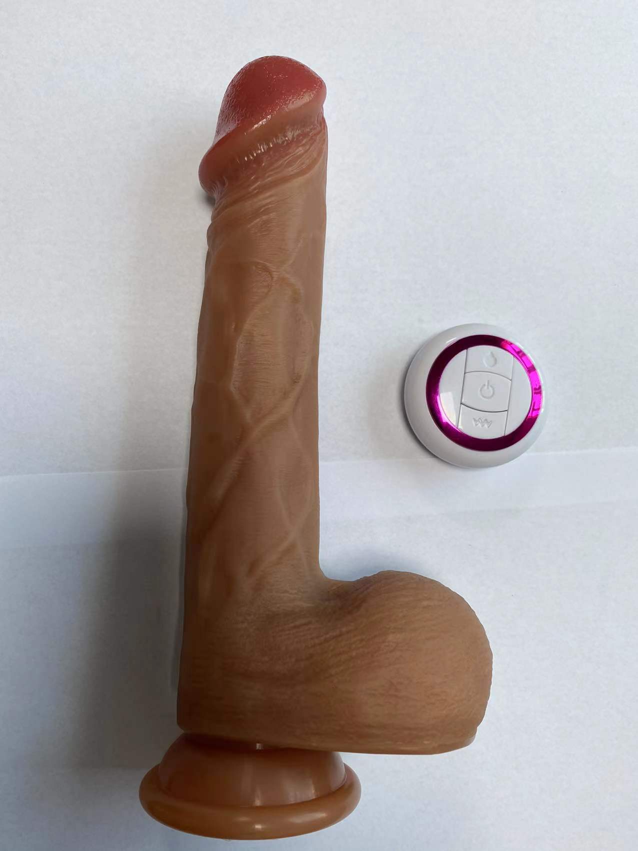 Telescopic, swinging, heating, vibration, with remote control. * silicone *23.5*3.8cm *429g