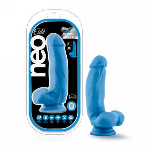 7 Inch Silicone Dual Density Cock with Balls - Neon Blue — 2