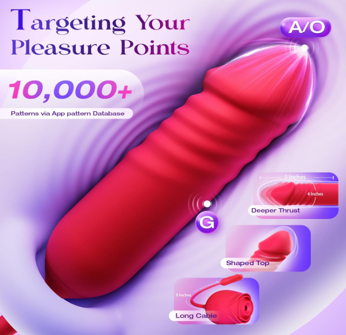 Rose-shaped tongue licking and sucking telescopic vibrator for women