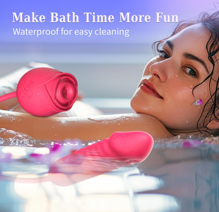 Rose-shaped tongue licking and sucking telescopic vibrator for women