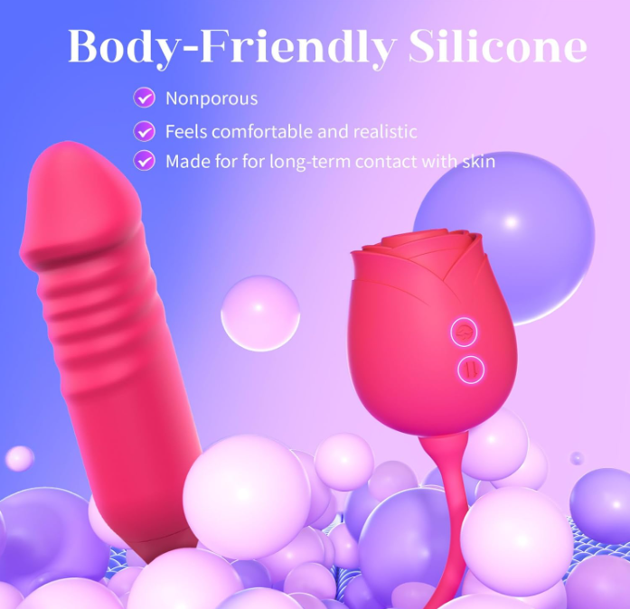 Rose-shaped tongue licking and sucking telescopic vibrator for women