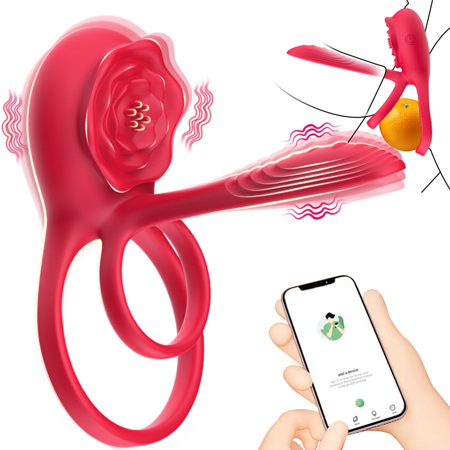 APP-controlled vibrating rose-shaped penile ring