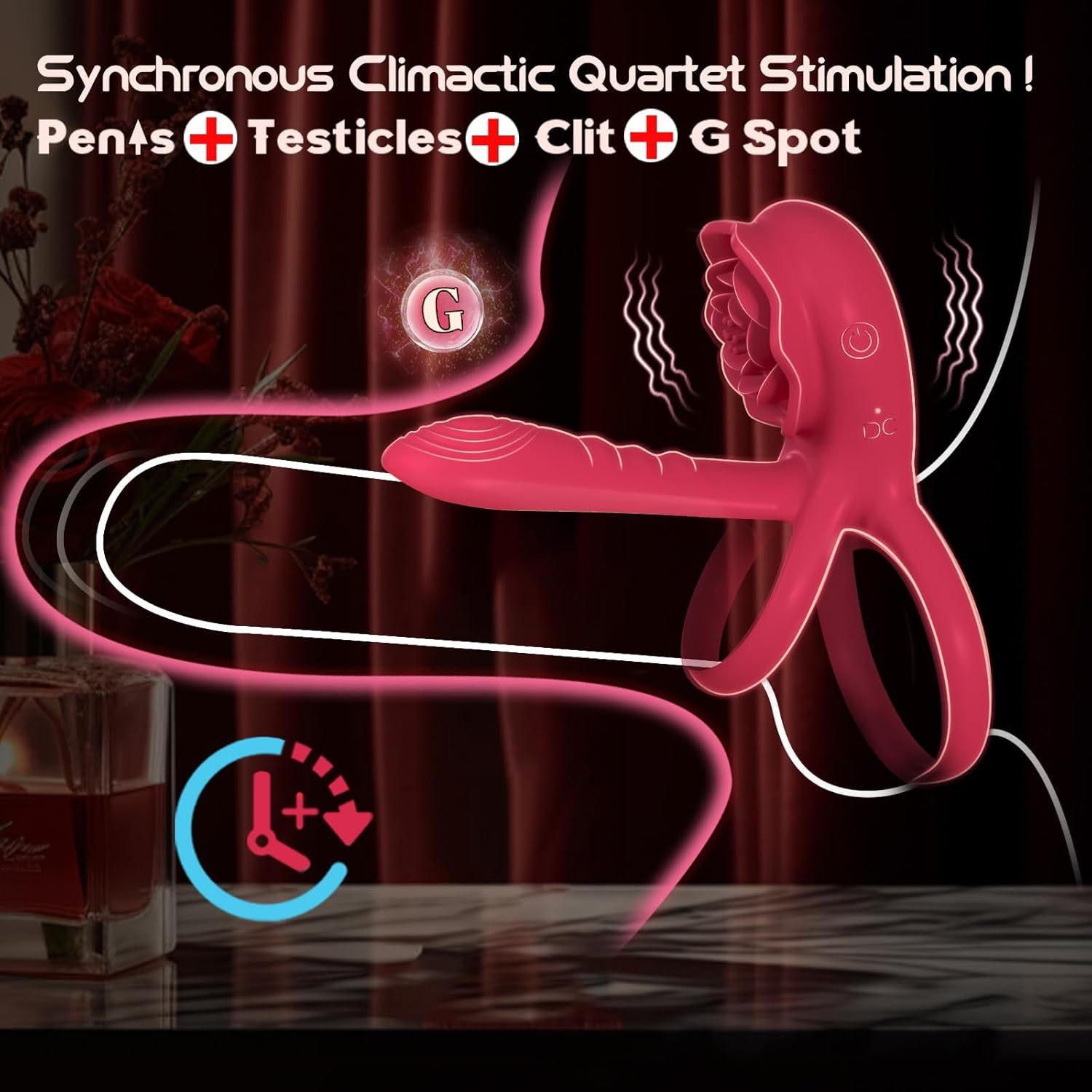 APP-controlled vibrating rose-shaped penile ring