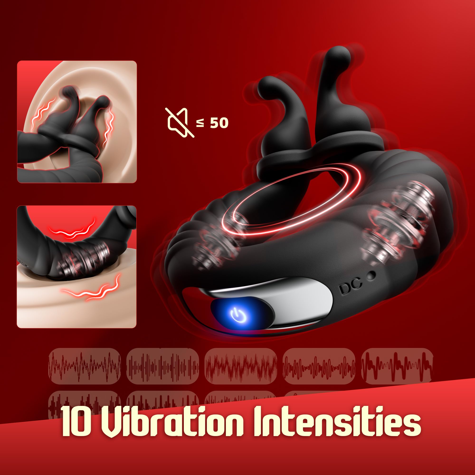 Vibrating Cock Ring,10 Vibrating Modes Penis Ring Vibrator with Clitoral Stimulator